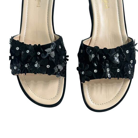 Gilardini Firenze Italian Beaded Black Suede Slip On Sandals Women's Sz. 39 - Picture 4 of 8
